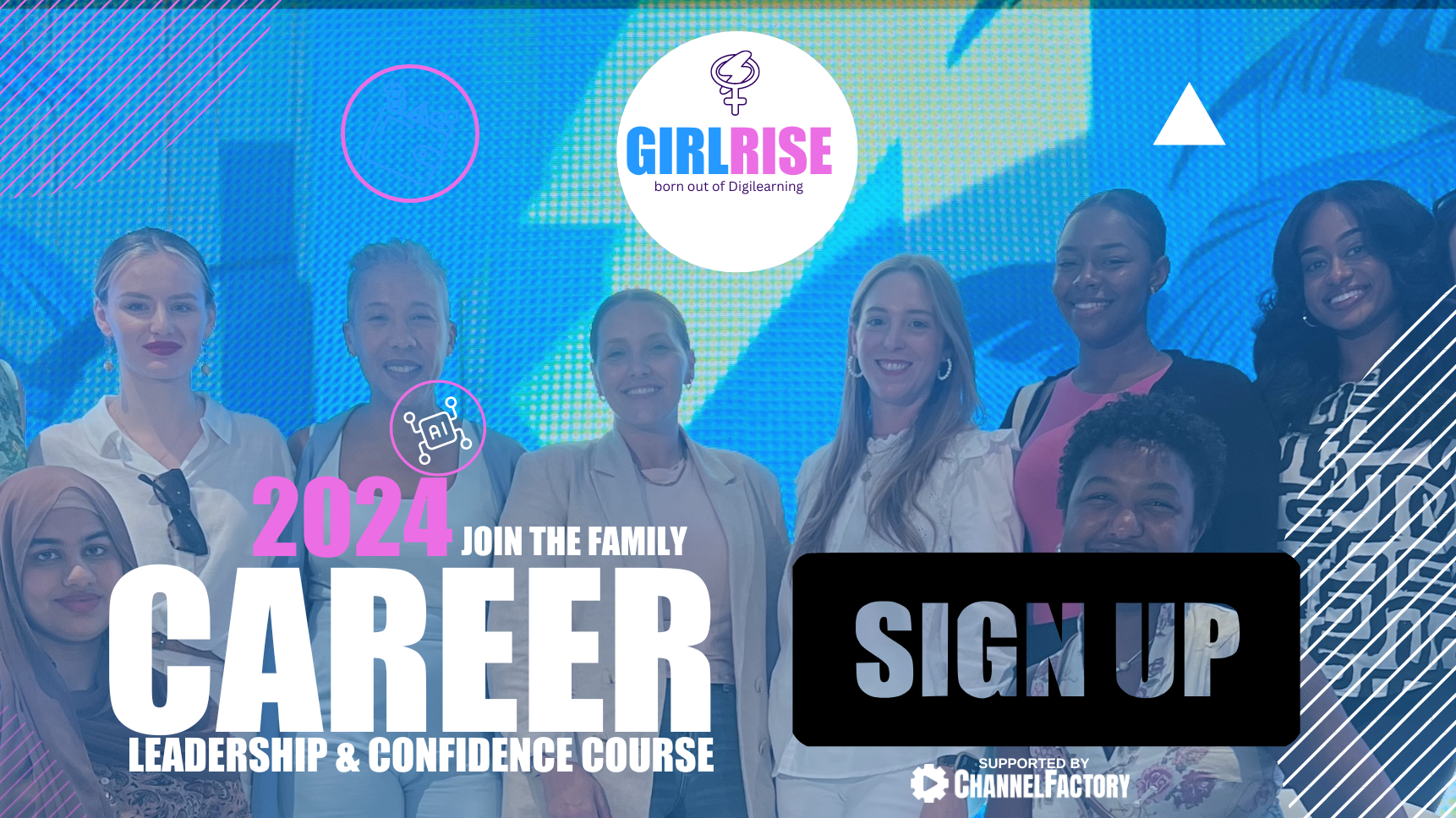 A group of females part of the Digilearning GirlRise - you can sign up for there free course here